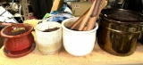 Wood Wind chime and 4 flower pots (Pottery and metal)