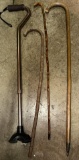 3 Vintage Wood Canes and 1 Metal Cane