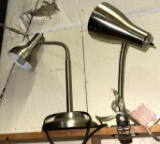 Chrome Matching Desk Lamp and Matching Clamp on Light- both Work