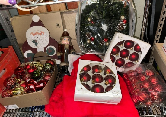 Santa Suit, Vintage Ornaments, Nut cracker, wreath and more