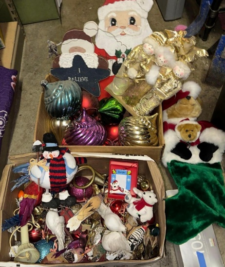 Lot of Christmas Deco- Large ornaments, Signs, Snowman, lights and more