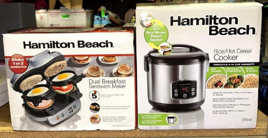 Hamilton Beach Rice Cooker and Dual Breakfast Sandwich Maker- like new