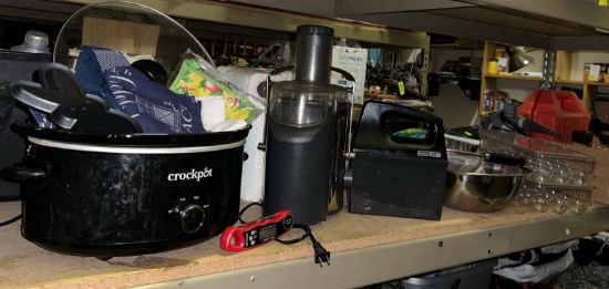 Kitchen Lot- Crock pot, Hand mixer, Juicer, New Towels, Egg Holders and more