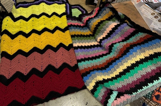 2 Homemade Crocheted Blankets