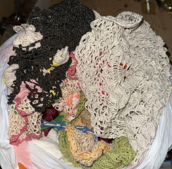 Over 5 lbs of Crocheted Doilies and Tablecloths