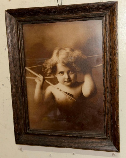 Turn of the late 19th Century Cupid Photograph in Original Oak Frame