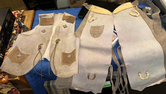 1940-50's Childs Leather Chaps and Vest with Sheep's hair Trim