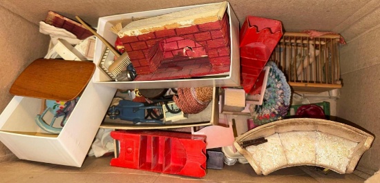 Big Box of Vintage Doll House Furniture and Accessories