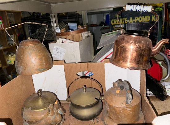 Lot of Vintage Copper and Brass Tea Kettles