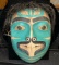 Northwest Coast Type Wood carved Mask with Abalone Shell eyes- Represents a Beaver Teal Blue