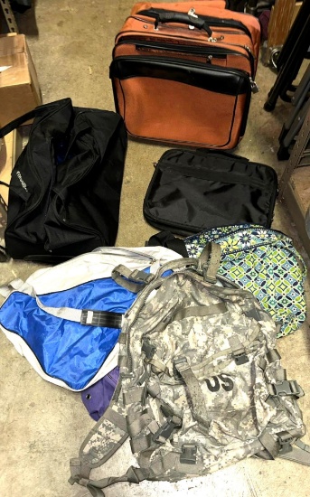 Bag Lot- Military Backpack, Rolling Carryon, Duffel bags etc