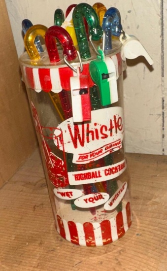 1950's Wet Your Whistle Highball Cocktail Mixer Swizzle sticks in Original promo Box