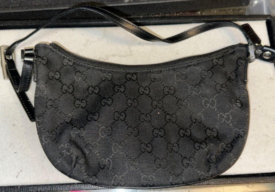 1980's Gucci Logo Hobo Bag Monogram black Nylon and leather
