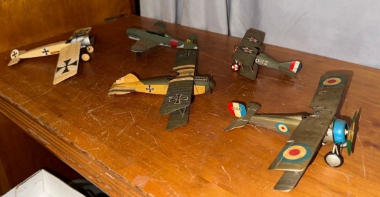 5 Model Air planes- 3 are with camels c:1917, 1 Single Wing 1920's & WW2 example British &German&USA