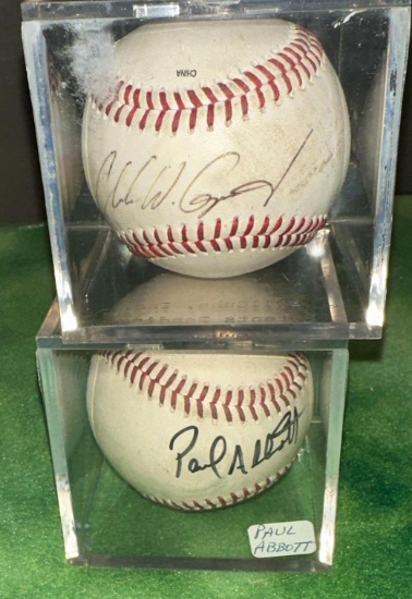 Paul Abott & Charles Gipson Signed baseballs in Holders- Seattle Mariners