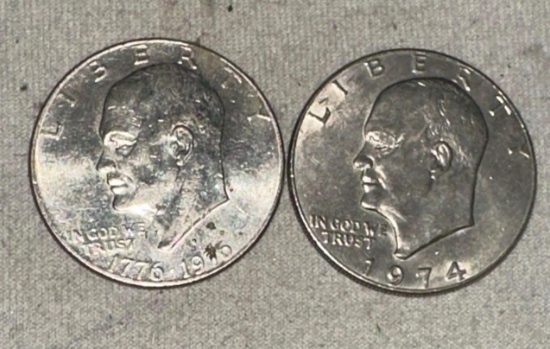 2 One Dollar Coins- 1974 And Bicentennial