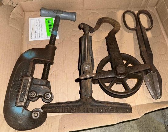 Antique Block & Tackle, Saw Sharpening Vise, Rigid H2 Pipe Cutter and Large Shears