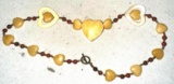 High Fashion Heart Necklace w/ Amber Colored Glass Beads & Brick Red Spacers