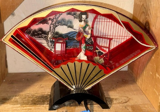 Vintage Japanese Fan Light up Decor- works