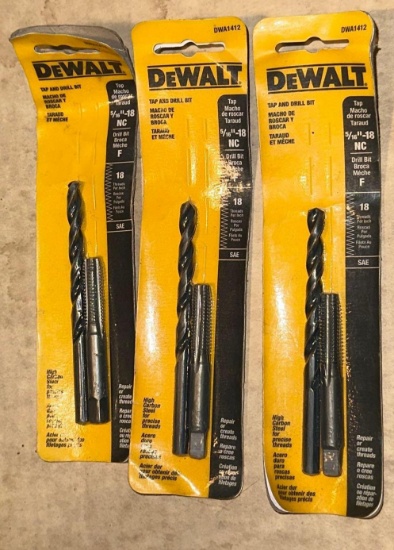 3 New in Package Dewalt Tap and Drill Bits 3/16"