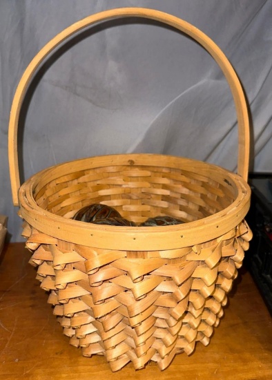 Native Basket from the Passamaquoddy Indians in Maine and 3 Colorful Pottery Balls (Mid Century)