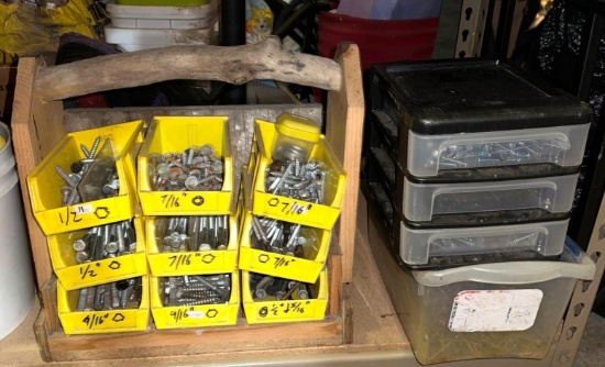 Lot of Hardware Organizers with Bolts, Nails and more