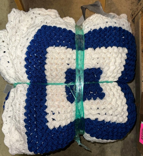 New 72" x 72" Blue and White Crotchet Blanket