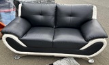 Modern Black and White Faux Leather Loveseat with Chrome Legs