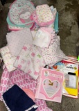 Large Group of Baby Blanket, Bibs, wash Cloths etc- In good condition