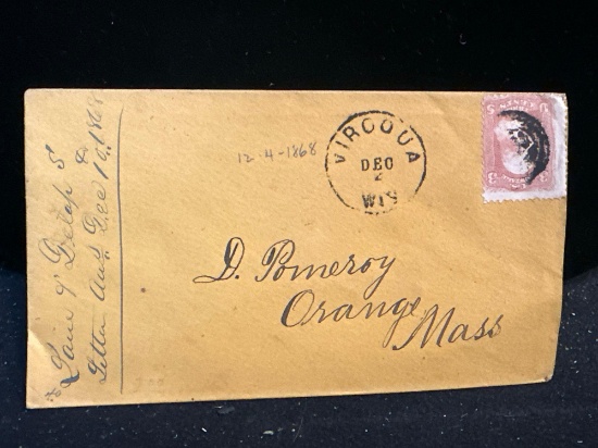 1868 Envelope with scarce 3 cent Washington Vermilion stamp dated 12-4-1868