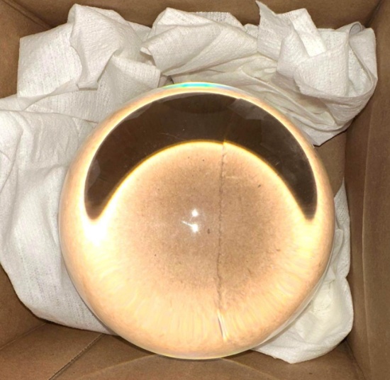 5" Solid Crystal Sphere Called Clear light Orb- Rare Keep Out of Sun- Starts Fires