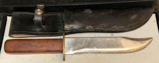 Large Heavy Wood Handled Bowie Knife w/sheath 8" Blade 12 3/4" total length