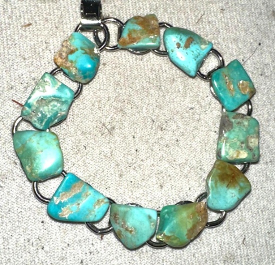 7" Kingman Mine Turquoise Stainless Steel Bracelet