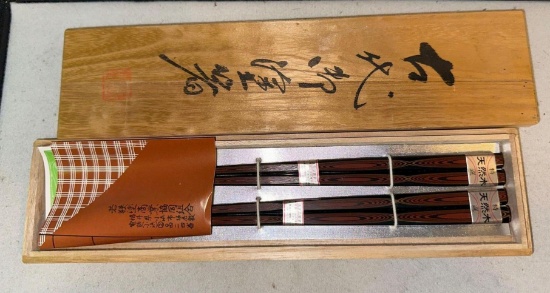 2 New Sets of Japanese Chop Sticks in wood Case