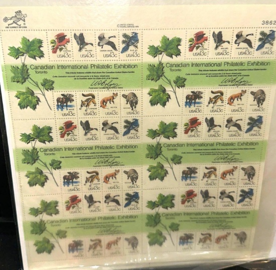 Full Sheet of Mint US Postage Stamps Celebrating Canadian International Philatelic Exhibition