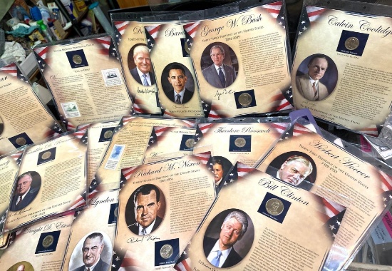 17 US Presidents $1 Coin Collection with Fact Sheet and $1 Coin and stamp for each president
