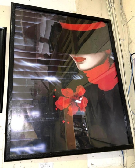 Framed Mystery Lady in Red 35" x 27"