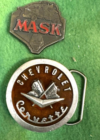 Vintage Corvette and Lee Jeans Mask Belt Buckle 1985