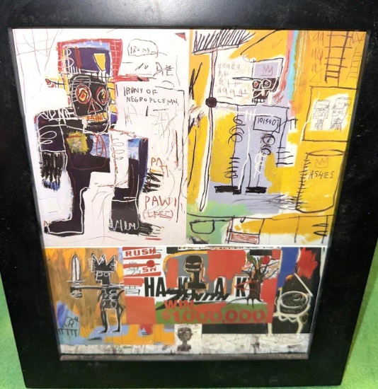 Artist Jean Michel Basquiat Art Post Card Collage in Frame