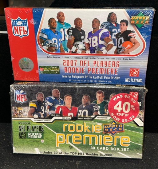 2007 NFL Players Rookie Premiere Box & 2008 Rookie Premiere card Box Set- Both New Sealed