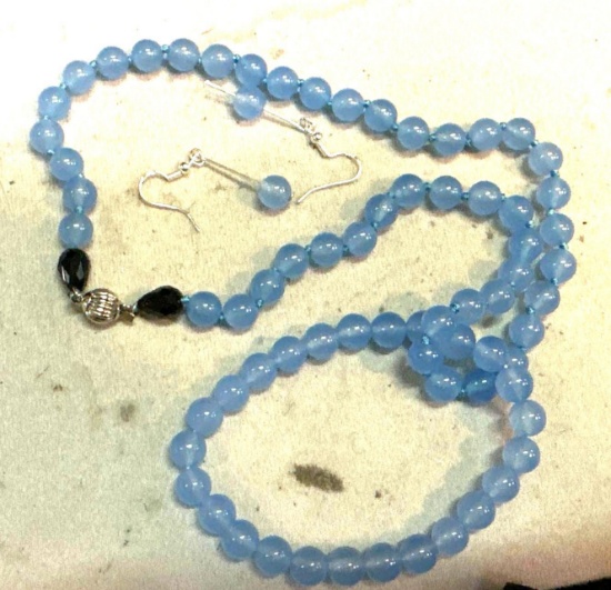 Blue Jade Necklace, Bracelet and Earrings