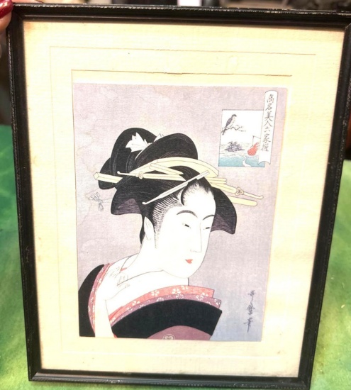 Framed Original Japanese Print of a Geisha from 1950's-1960's