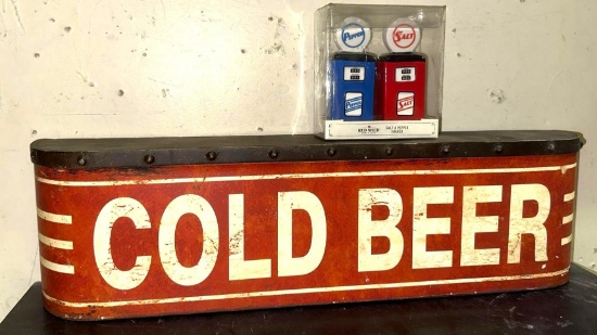 "Cold Beer" sign and New Gas Pump Salt and Pepper Shakers
