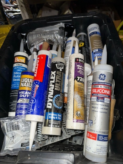 Tub Full of New Tubes of Liquid Nails, Silicone, Adhesive etc