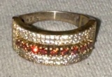 Sterling Silver and Bronze Ring with gemstones size 8.5