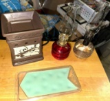 2 Kerosene Lamps, Wax Warmer and Brick of Wax