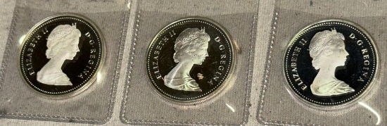 Three 1980's Silver Canadian Dollars