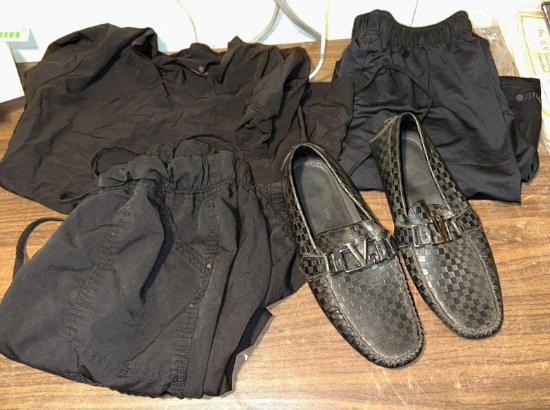 Black Moderno Loafers size 8.5, Scrub set size M & Mitre mens shorts size L
