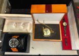 2 Wrist Watches, Pocket Watch and Vintage Cultured Pearl Earrings all in Display boxes