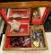 Pretty Carved Jewelry Box w/Group of Native American Items- Zuni Fetishes, Beaded Sash etc
